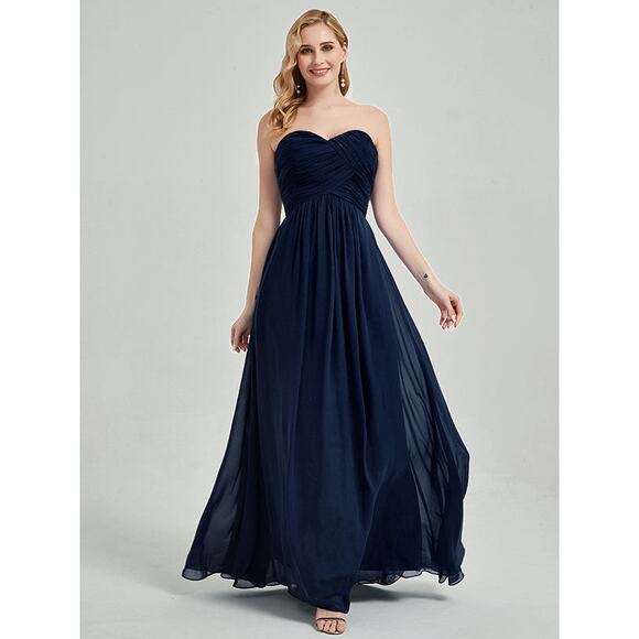 Ralph Lauren Navy Wrapped Bodice Sweetheart Strapless Chiffon Dress size 0 P - Picture 1 of 16